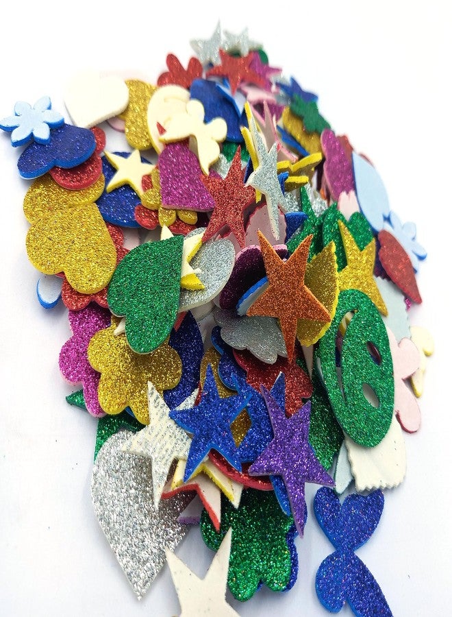 REDGE Self Adhesive Easy To Peel Of Glitter EVA Foam Glitter Sticker Star, Smiley and Flower etc Pack of 60 - Image 2